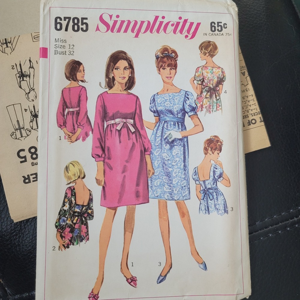 Simplicity 6785 Vintage 60s Empire Dress Sewing Pattern Uncut Size 12 Bust 32